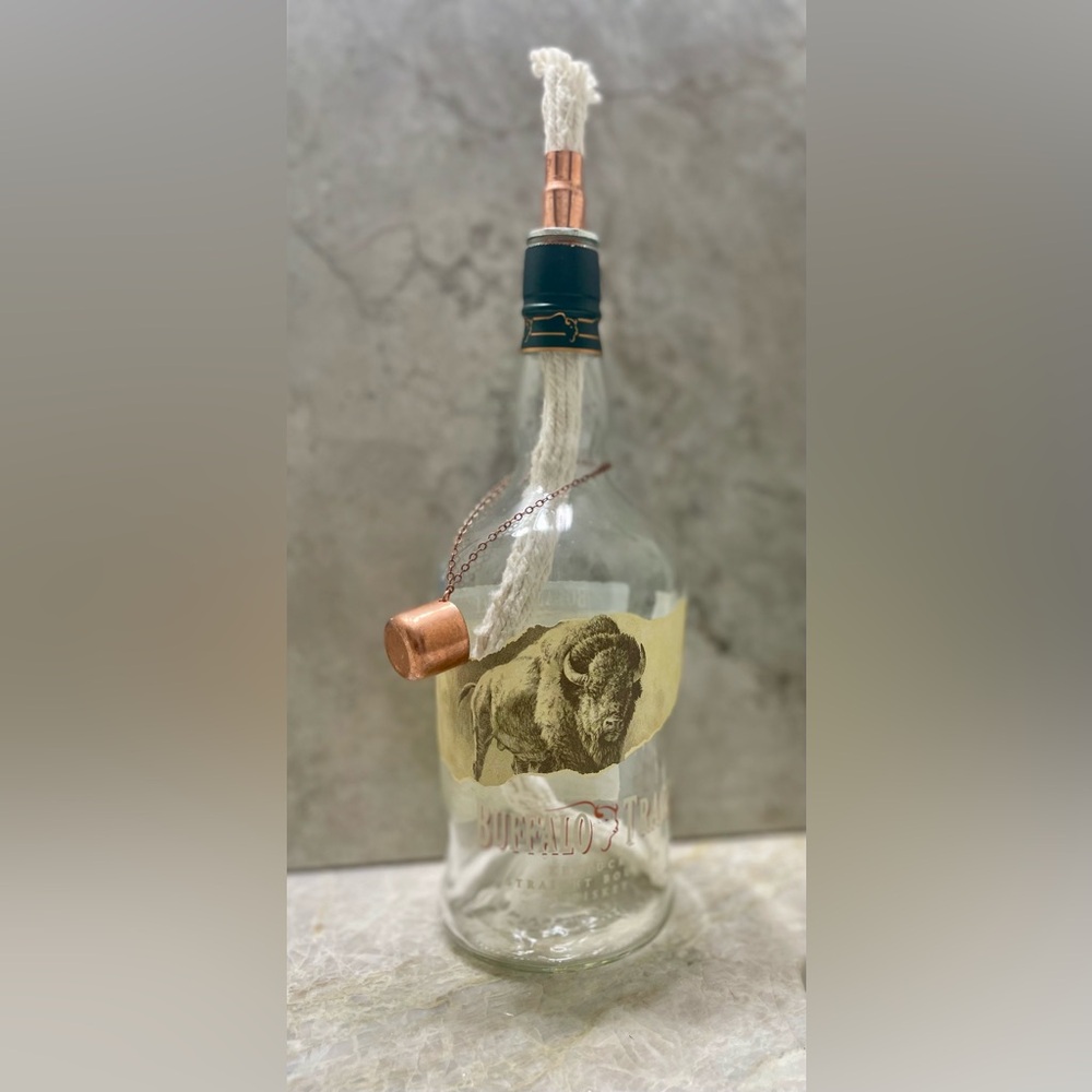 Repurposed Buffalo Trace citronella lamp